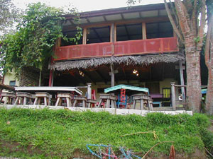 The two-tiered restaurant as seen from the lake side.